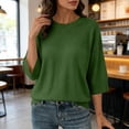 thumbnail image 7 of Women's Solid Knit Quarter Sleeve Round Neck Casual Sweater Top, 7 of 7