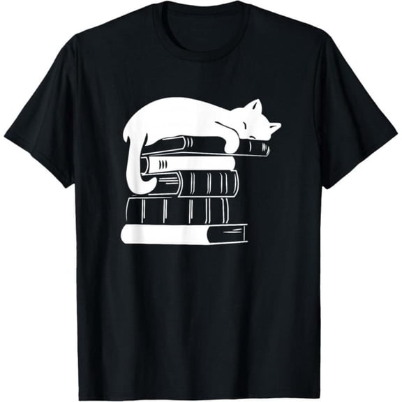 Cat Lover Graphic Tee, Funny Cat Book T-Shirt,Cute Kitty Tops, Vintage Style, Soft Comfort Short Sleeve, Casual Wear,Fashion ,cotton,black,S-5XL