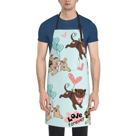 

Xecao Cute Pug Dogs Print Kitchen Cooking Aprons Waterproof Adjustable Bib Aprons with 2 Pockets for Women Men Chef