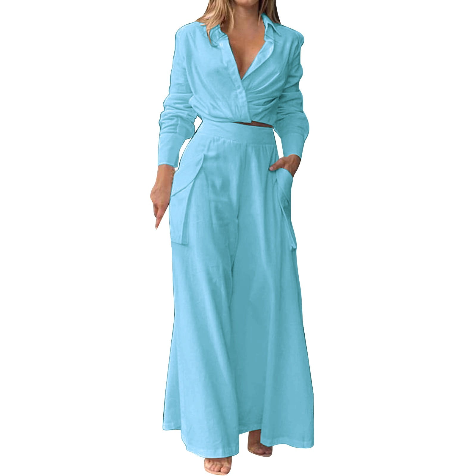 COZYPOIN Women's 2-Piece Outfit – Off Shoulder Crop Top & Wide Leg Palazzo Pants Set
