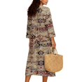 thumbnail image 2 of DISNIMO Aztec Tribal Print Womens Casual Maxi Dresses Linen Style Loose Fit Dress V Neck 3/4 Sleeve Shift Dress Fashion Long Dresses for Women, S, 2 of 6