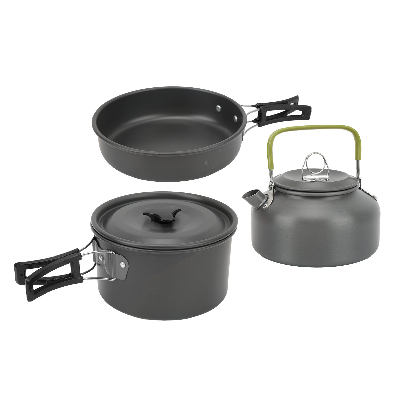 Outdoor Cookware Kit, Camping Cookware Set Folding Fork Knife Spoon Non Stick Self Rebounding Handle With Storage Bag For Hiking Orange,Green,Black