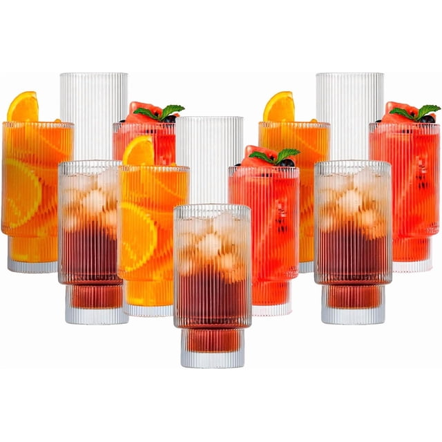 Juego de 12 Vasos de Cristal Bluelander, 11 Oz (350 ml), Diseño Lineas