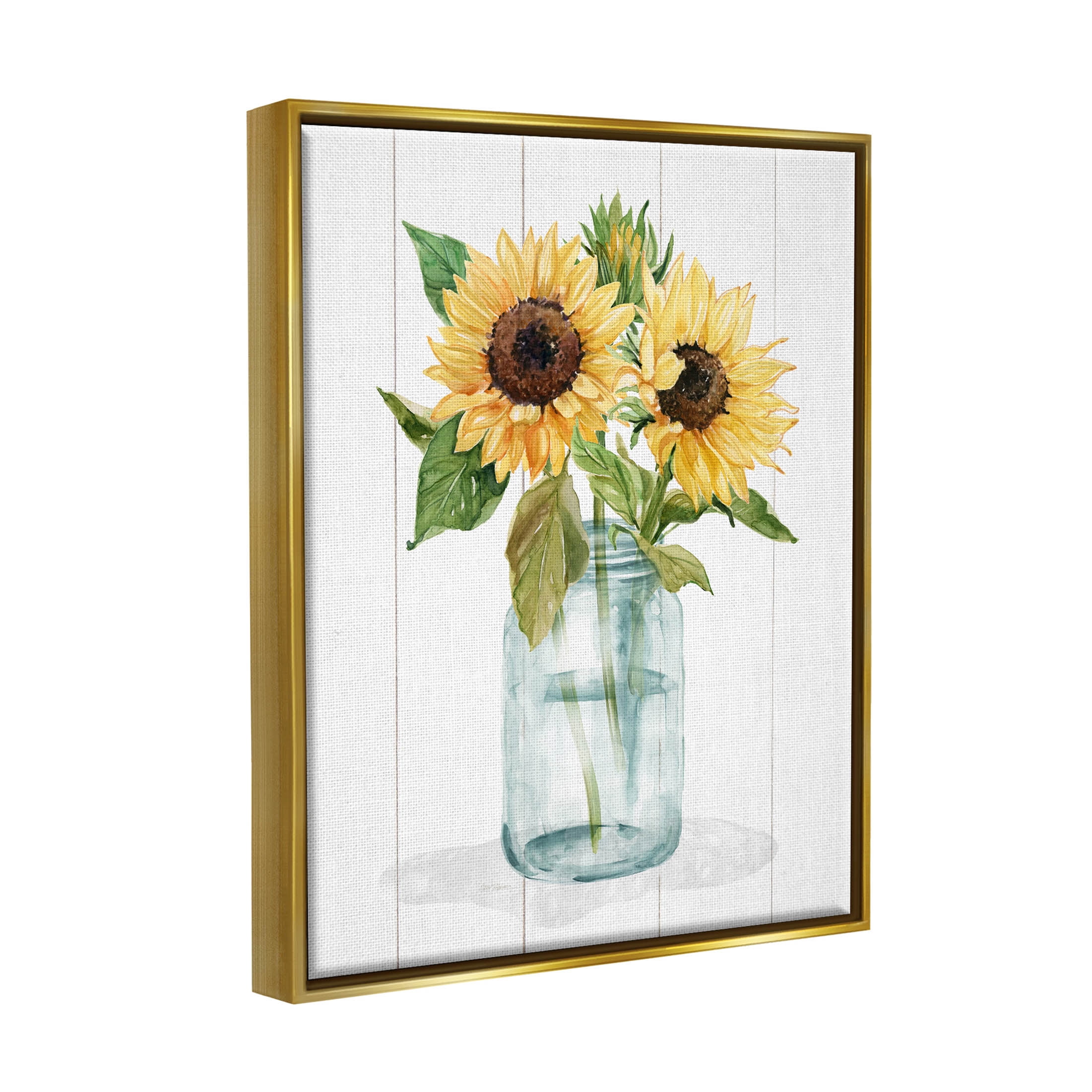 Stupell Industries Yellow Sunflowers Country jar Graphic Art Metallic Gold Floating Framed Canvas Print Wall Art, Design by Livi Finn