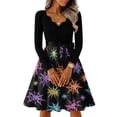 thumbnail image 6 of Women's Halloween Dress Pumpkin 1950s V-Neck Retro Swing Dress Skeleton Printed Long Sleeve Vintage Tea Length Dress with Belt 5XL, 6 of 7