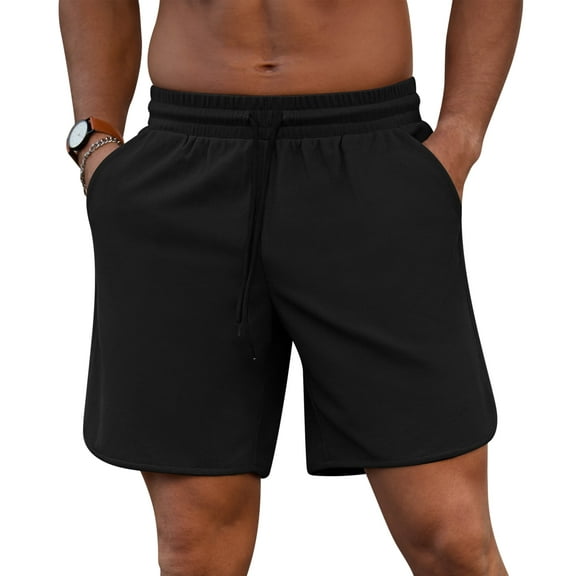 Iceglad Mens Athletic Shorts Elastic Drawstring 7in Inseam Stretch Waffle Running Gym Black L