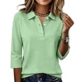 thumbnail image 2 of Ladies Casual Button Placket Collared Polo Shirts Three Quarter Sleeve Loose Summer Multi Color Tops M, 2 of 4
