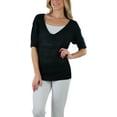 thumbnail image 4 of ToBeInStyle Women's Textured Mid-Sleeve V-Neck Cable Knit Sweater - Black - M, 4 of 7