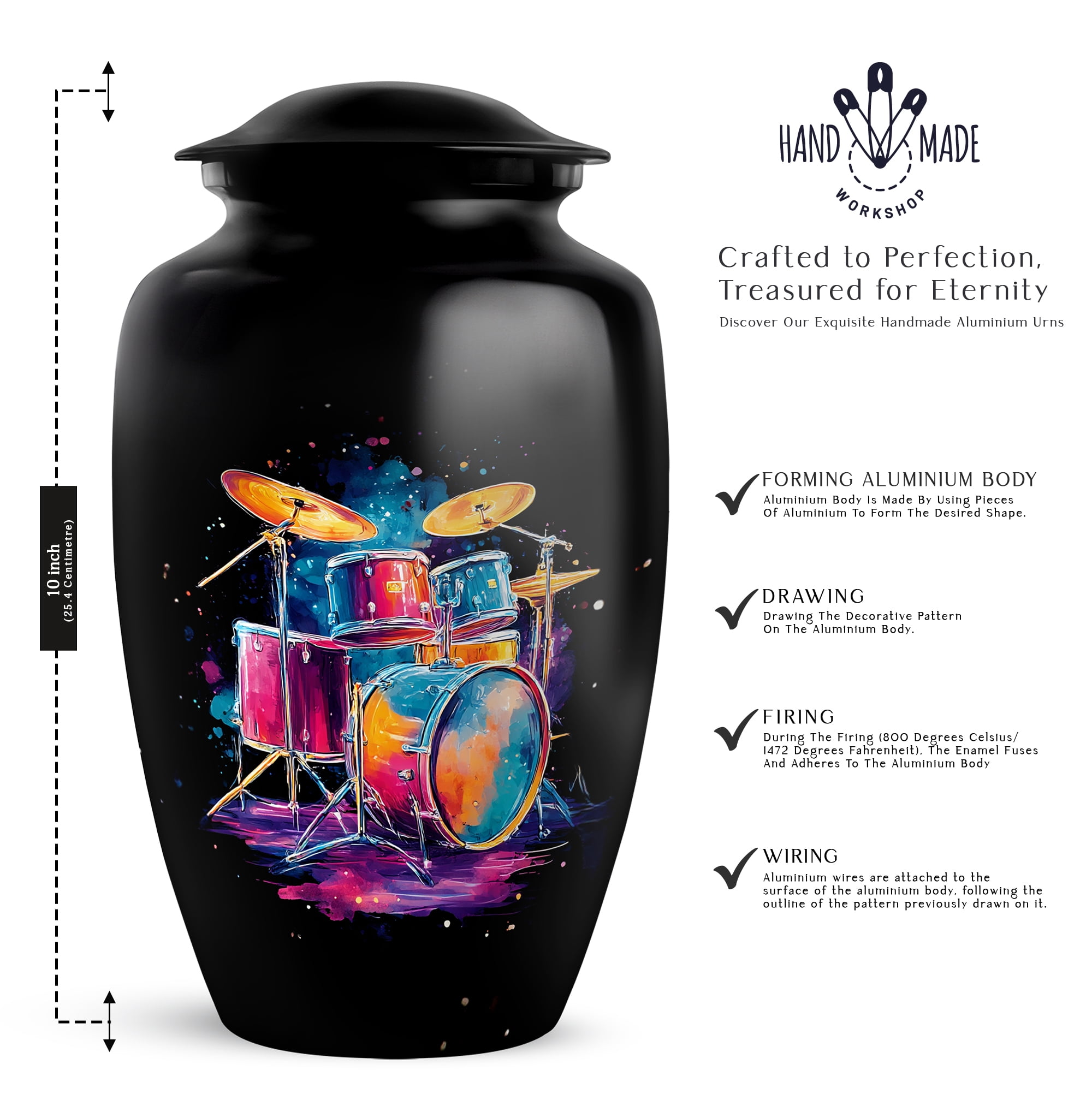 Neon Drummer Memorial Urns Set, Funeral Urn For Human Ashes Adult Female, Small Urn For Human Ash Keepsake, Musical Cremation Urns For Ashes Adult Male, (Size 10 Inch 1 Pcs & Size 3 Inch, 2 Pcs)