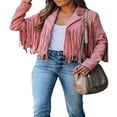 thumbnail image 1 of Veste à Franges pour Femmes Cardigan à Franges Crop Tops Vintage Ouvert devant Manteau Motard, 1 of 6