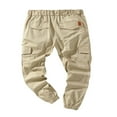 thumbnail image 2 of Men Solid Color Cargo Trousers  Loose Fit Drawstring Waist Long Pants, 2 of 5