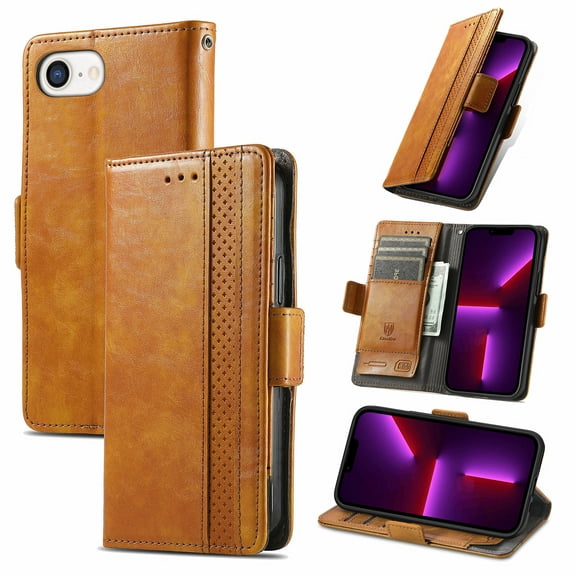 Wallet Case Cover for iPhone 17e 16e, Vintage PU Leather RFID Blocking Cards Holder Stand Flip Folio Mangetic Closure Shockproof Phone Case Cover for Apple iPhone 17e 16e, Brown
