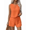 thumbnail image 2 of Women'S 2 Piece Vacation Outfits Sleeveless Tank Top and Matching Shorts Sets Tangerine Color S, 2 of 9