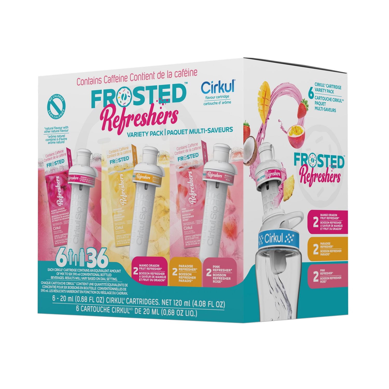 Cirkul Frosted Refreshers Flavour Cartridge Variety Pack, 6 Pack (2 Mango Dragon Fruit Refresher, 2 Paradise Refresher, and 2 Pink Refresher)., Cirkul Sip® flavour cartridges, 6-pack