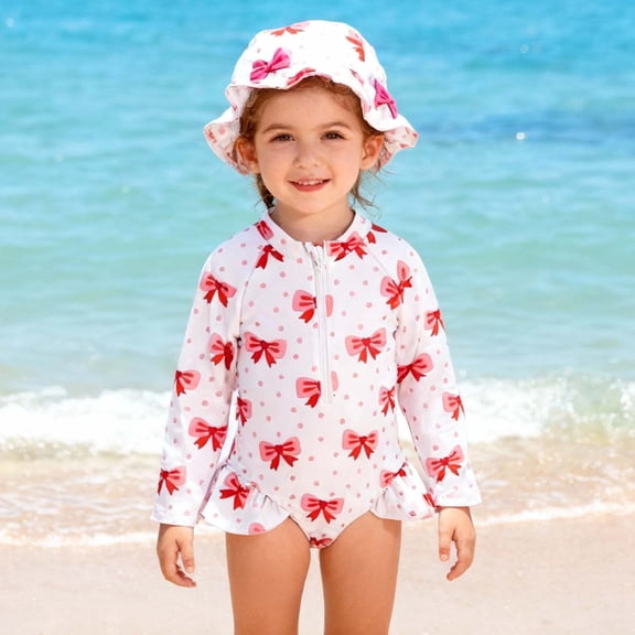 Piuwrlz 18 Months Girls Swimsuit Baby Swimming Suit Sets Long Sleeves Bikini Red Size 18 Months