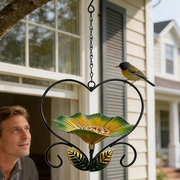 Diceymbol Heart Shaped Flower Bird Feeder Outdoor Hanging Wild Bird Feeder With Rustproof Metal Chain Decorative Feeder For Garden Patio Yard And Backyard Bird Watching