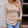 thumbnail image 4 of BLVB Long Sleeve Tops for Women V Neck Solid Color Knitted Rib Irregular Blouses Casual Tight Shirts Tunics, 4 of 6