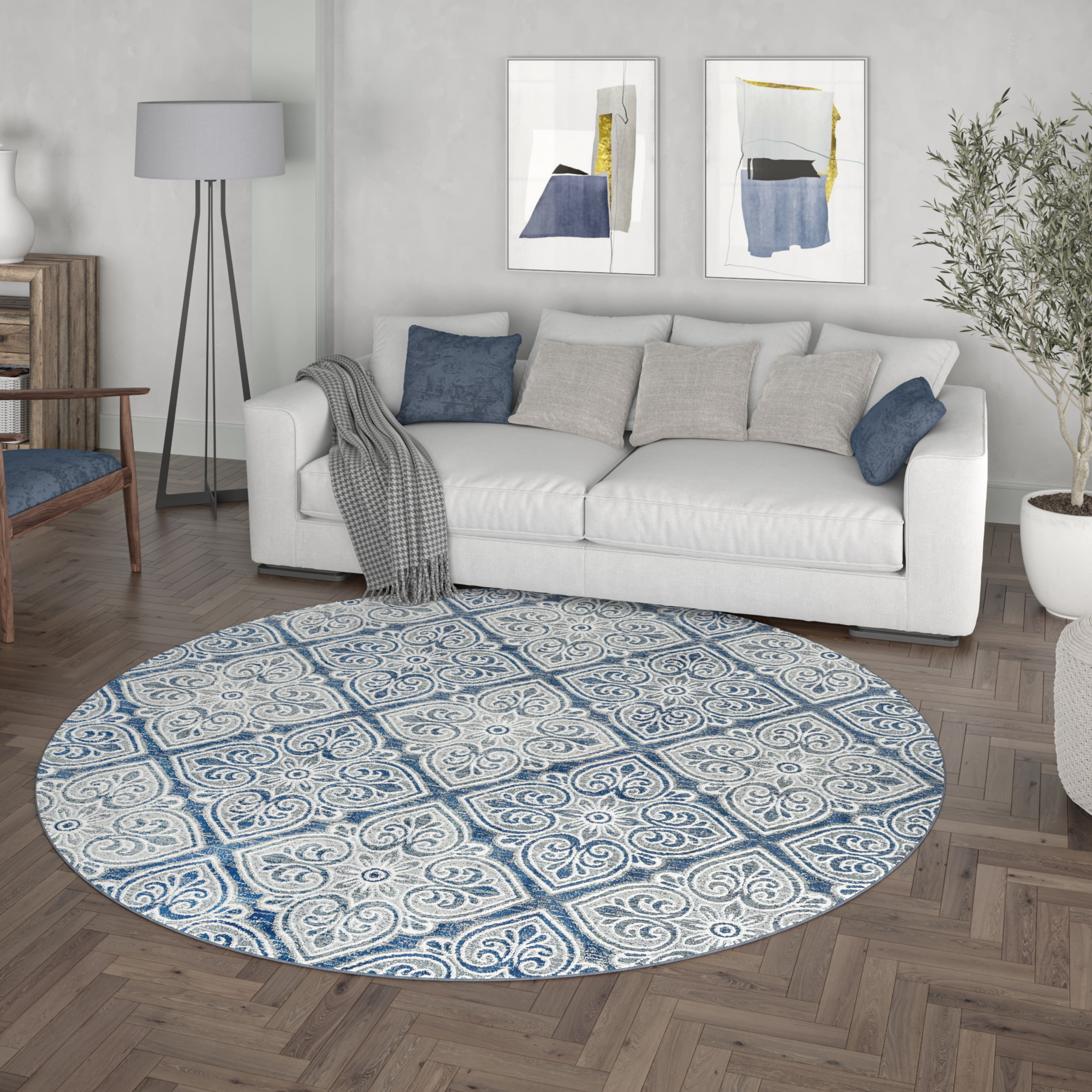 Madison Traditional 8' Round Dark Gray Polypropylene Indoor Area Rug