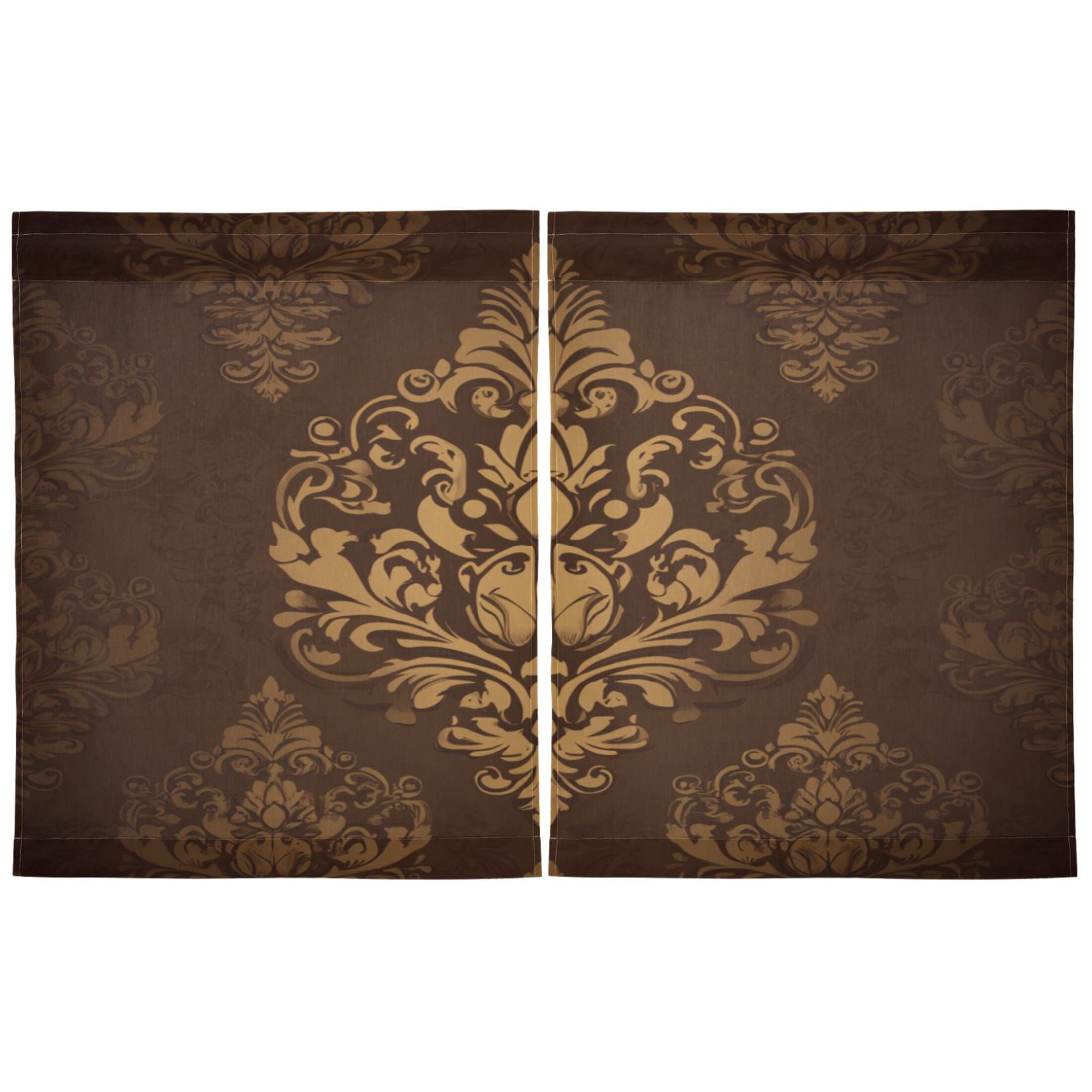 Damask Pattern 27"x36" Linen Look Cafe Curtain Set with Privacy and UV Protection