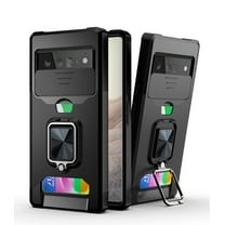 Allytech Wallet Case for Google Pixel 6 2021 Case with Camera Slide Cover, Lens Protection Case with 360°Rotate Metal Ring Holder Kickstand Card Holder Back Anti-Scratch Case for Pixel 6 5G, Black