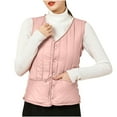 thumbnail image 3 of SELONE Womens Puffer Vest Thick Sleeveless Jacket Collarless Short Zip Up Coat Loose Fashionable Solid Outerwear with Pockets Winter Overcoat Outwear Coat Clothes for Women Pink XL, 3 of 8