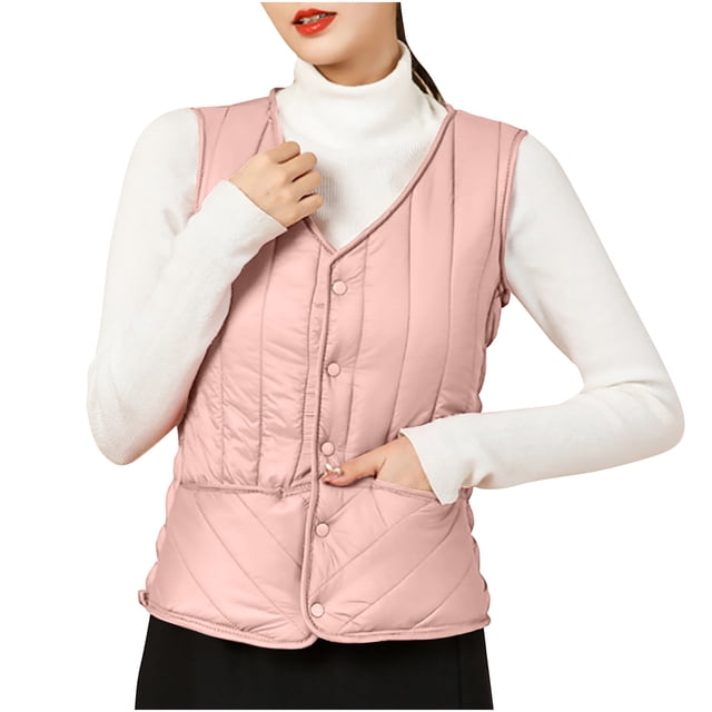 Yuyuzo Winter Waistcoat Vest for Women V Neck Button down Solid Color Cropped Quilted Jackets