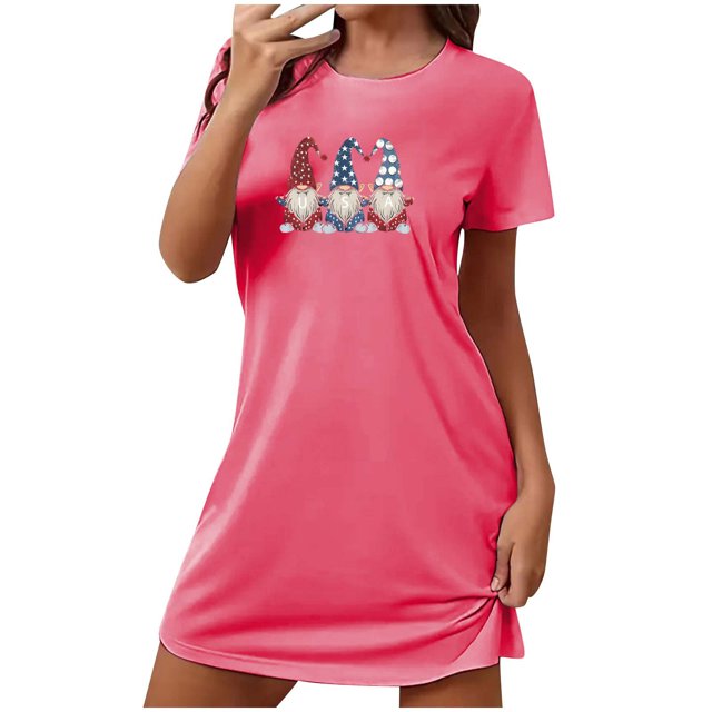 Shorts pour Femmes, Robe pour Femmes, Robe de Nuit Courte Surdimensionnée Imprimée Col Rond et Manches Courtes, Robe d'Été Aguichant pour Femmes, Robe à Manches Courtes pour Femmes