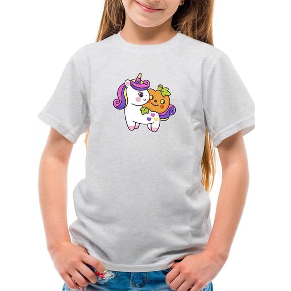Cute Unicorn And Pumpkin Pals T-Shirt Juniors -Image by Shutterstock, Small