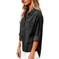 thumbnail image 6 of Chambray Denim Shirt Women Long Sleeve Button Down Western Jean Shirts Collared V Neck Roll Up with Pockets Boyfriend Baggy Shacket Casual office, 6 of 9