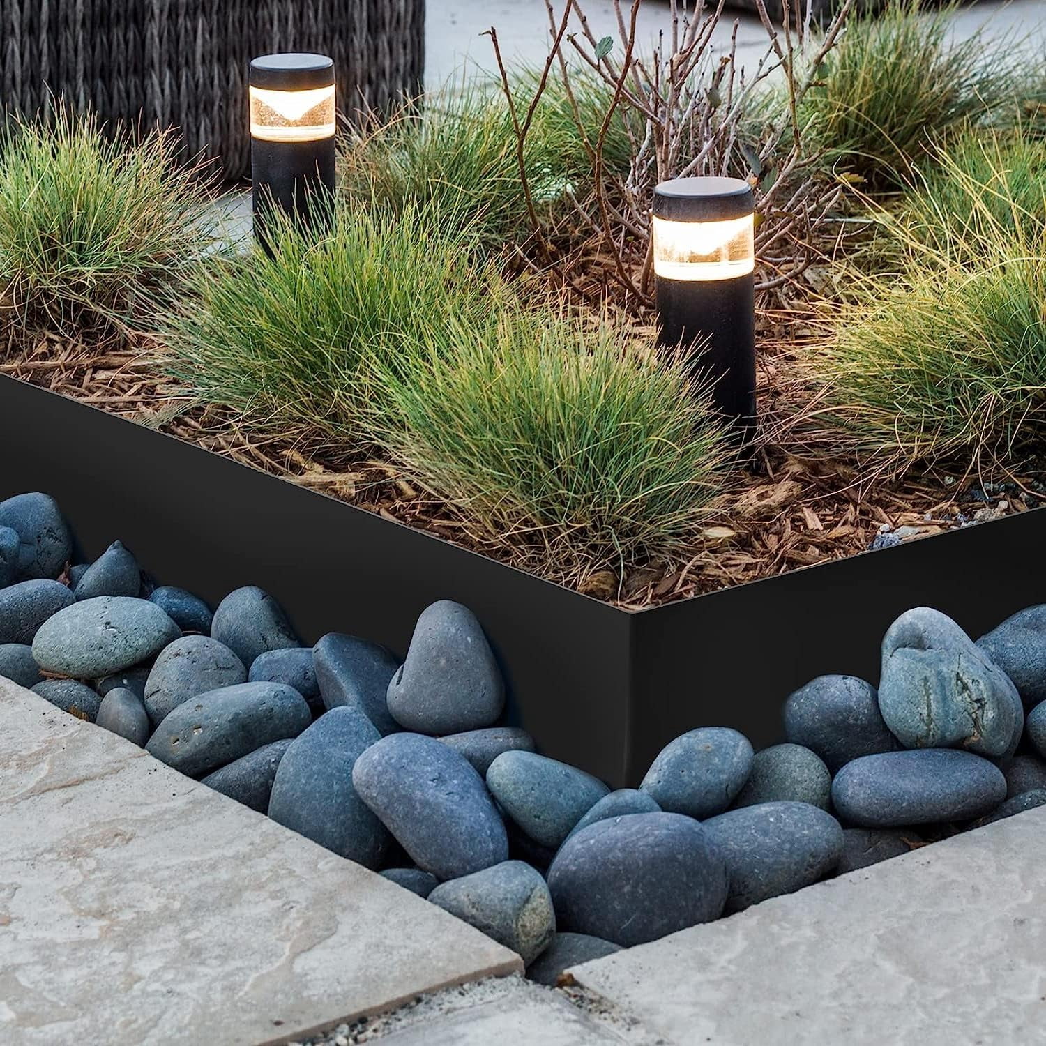 DAVYLINE 6-Pack Galvanized Steel Landscape Edging w/Black Powder Coating - 40" L x 6.5" H Strips - Hammer-in 16-Gauge Metal Edging Border w/ 7 Clips & Gloves - Edge for Lawn Yard (20Ft Total)