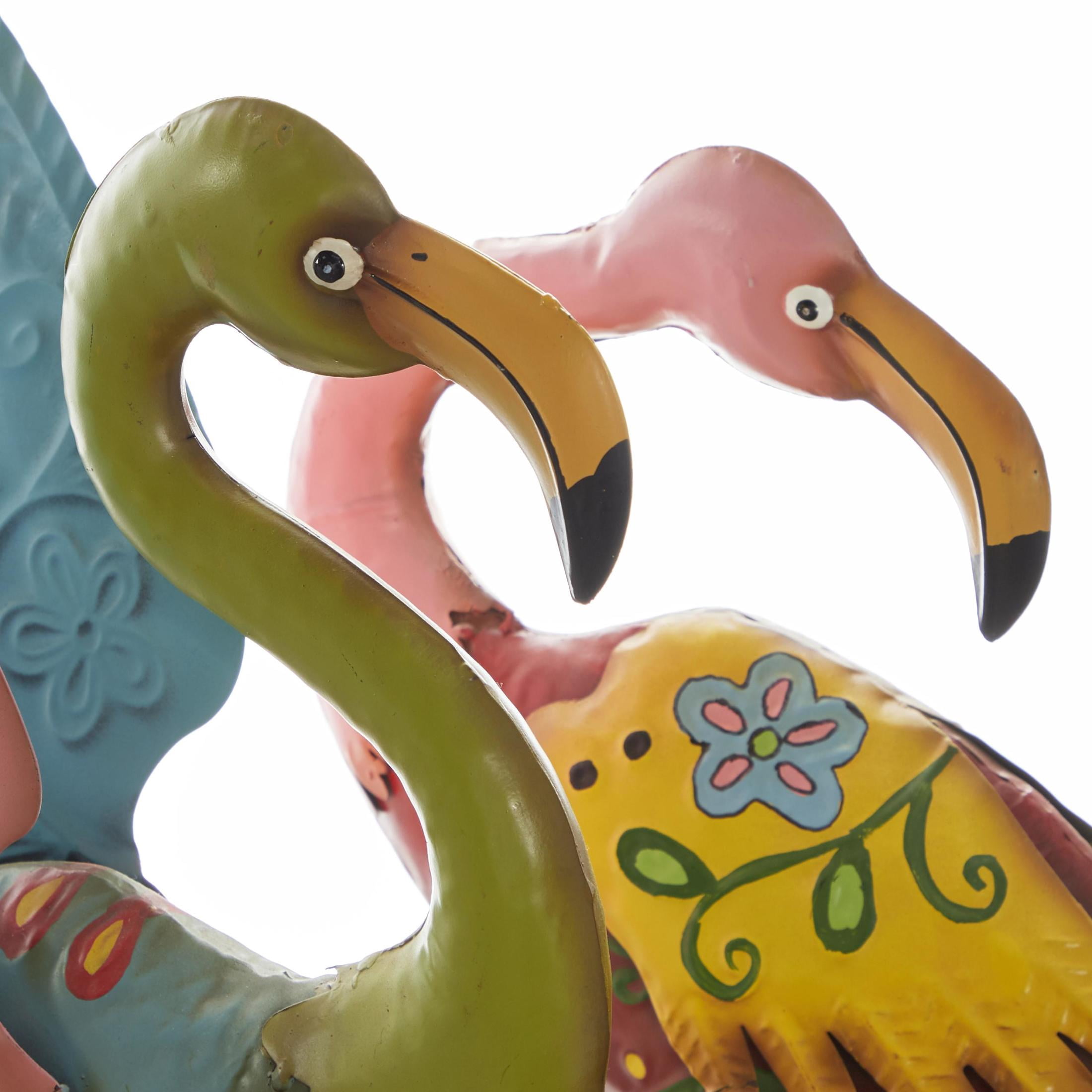 DecMode 28" Indoor Outdoor Embossed Standing Flamingo Garden Sculpture (2 Pack)