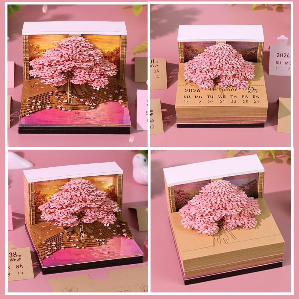 ZOUBAOQ 3D Calendar 2026,3D Time Piece Calendar 2026, Blossom Design 3D Notepad Paper Sculpture Artwork,Exquisite Creative Non Stick Sticky Note DIY Post Notes for Office Home Gifts Ornaments