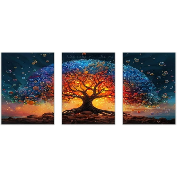 Hieng Tree Of Life Poster Canvas Minimalist Wall Art Orange,grey Wall Painting For Living Room Bedroom Dining Room(Framed canvas)