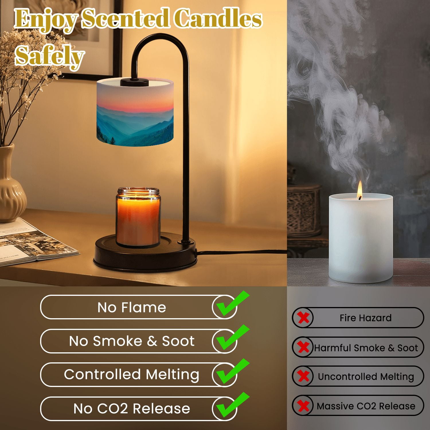 Candle Warmer Lamp with Timer Dimmer Misty Rolling Mountain Just Before Sunrise Great Smoky Mountains Candle Lamp Warmer for Jar Candle with 4 Bulbs Gifts for Women House Warming Gifts