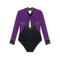 thumbnail image 7 of Doomiva Kids Girls Rhythmic Gymnastics Dance Leotard Sparkly Rhinestone Mesh Splice Bodysuit Figure Ice Skating Jumpsuit A Purple 10, 7 of 7