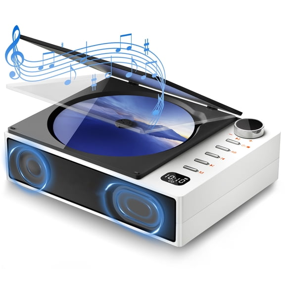 Portable CD Player with Speakers Bluetooth Rechargeable, Small Compact Retro CD Players for Home, Personal Desktop CD Player with USB (White)