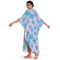 thumbnail image 2 of Xixirimido Blue Peacock Feather Pink Print Women’s Plus Size Beach Kaftan Dress V-Neck Batwing Sleeve Swimsuit Cover Up Flowy Caftan Dress for Pool, Cruise & Resort Wear, 2 of 7