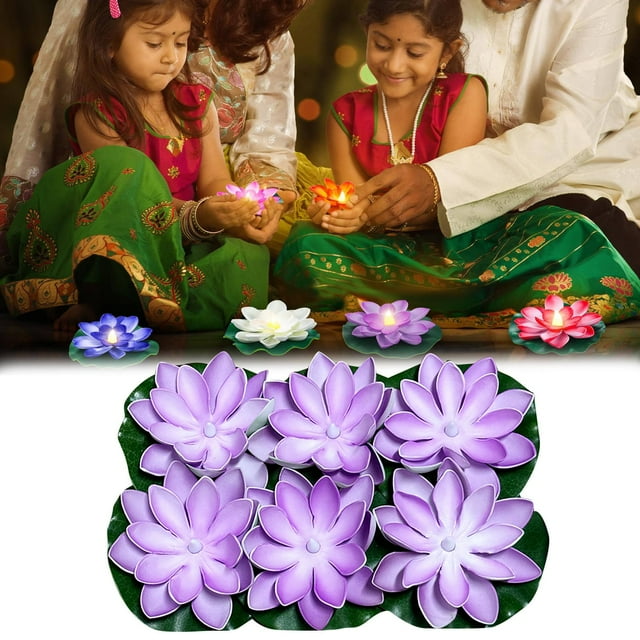 6 Pcs Decoration Floating With Lights Plastic Flower Plastic Flower Artificial Traditional Indian Decor For Puja Home Party Decoration