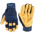 thumbnail image 1 of Guantes de trabajo Wells Lamont de piel resistente con forma de palma para hombre, color azul XL, 1 of 6
