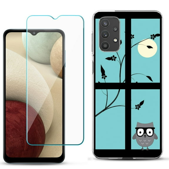 Slim-Fit TPU Phone Case compatible with Samsung Galaxy A32 5G, with Tempered Glass Screen Protector, by OneToughShield ® - Moon Owl