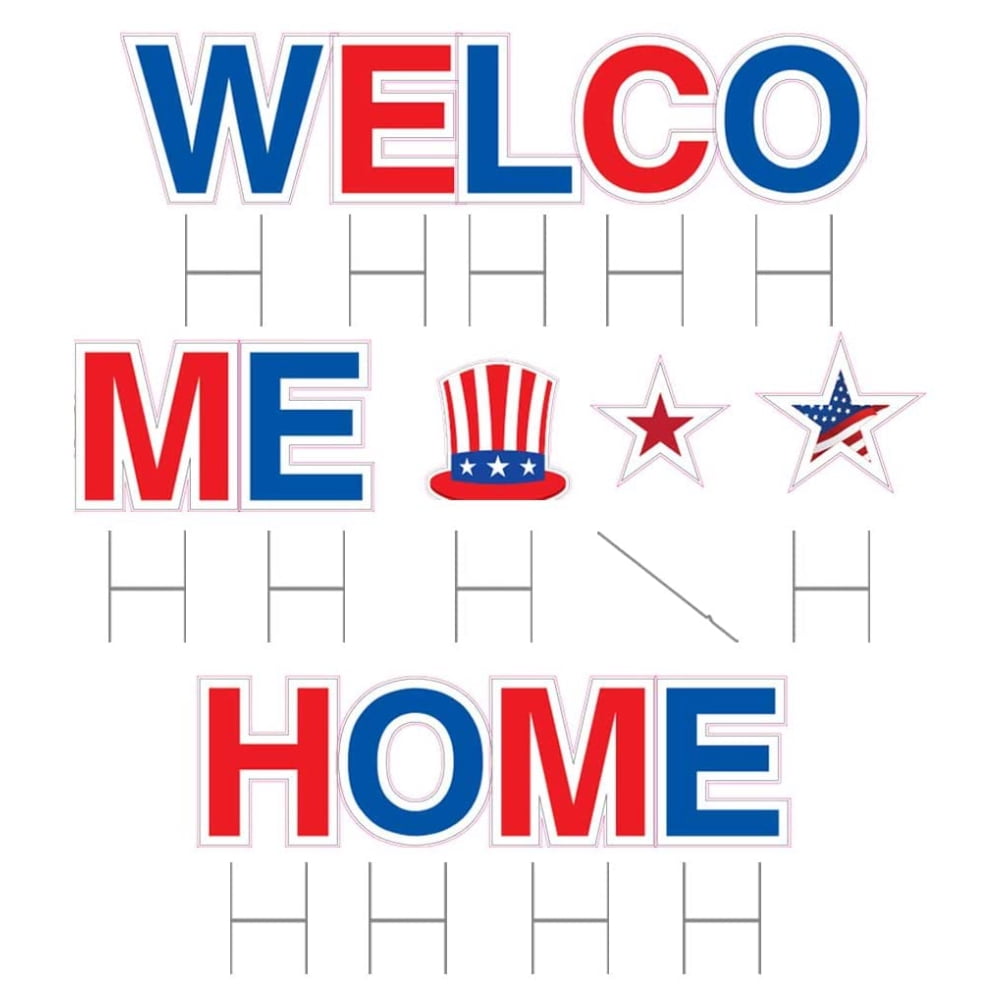 Vispronet Welcome Home Yard Sign with Stakes, 18in Patriotic Yard Letters