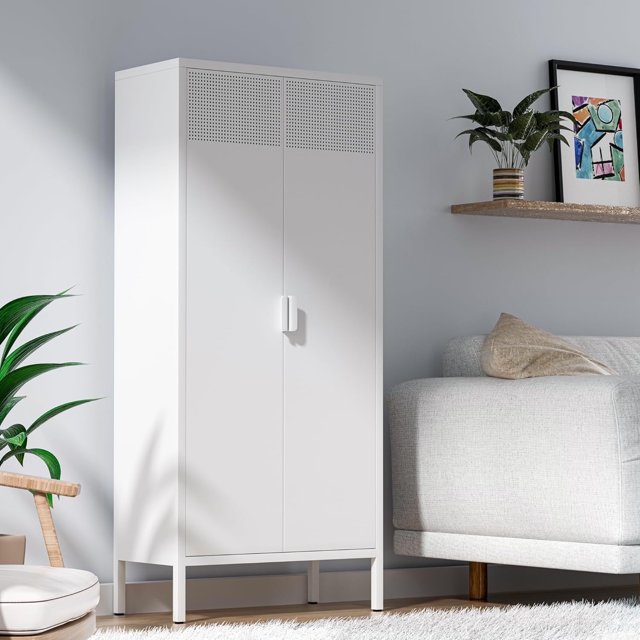 CHSHIN 61"H Modern Kitchen Pantry, Metal Storage Cabinet with 4-Tier for Kitchen,Dining Room,White