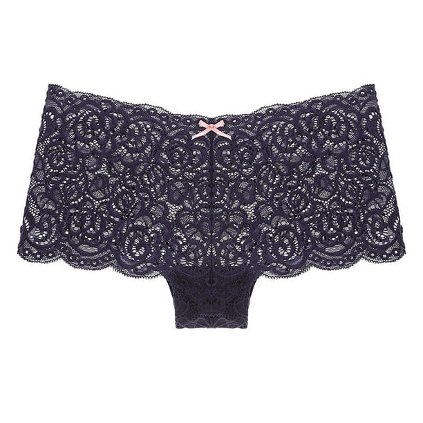 Gibobby Calzoncillos de encaje para mujer sexys Calzoncillos bóxer de encaje sexy para mujer Bragas de encaje transpirables de cintura(Azul oscuro,XL)