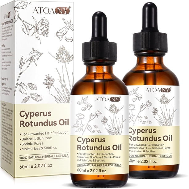 Aceite De Cyperus Rotundus Para La Depilación, Aceite De Cyperus Rotundus Para Reducir El Crecimiento Del Vello Corporal, Hidratante Y Calmante Para La Piel. Paquete De 2 Unidades De 60 Ml(2 On