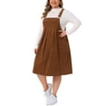 thumbnail image 5 of Agnes Orinda Women's Plus Size Pleated Adjustable Straps Casual Jumper Overall Corduroy Pinafore Suspender Dresses with Pockets 3X Brown, 5 of 7