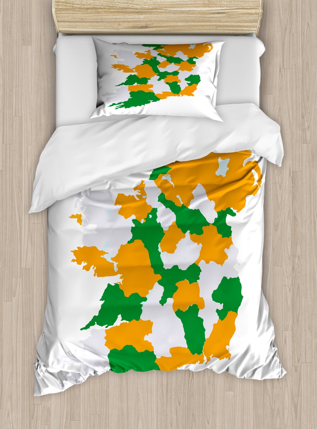 Ireland Map Duvet Cover Set, Layout of Irish Themed Informational Image with Differentiated