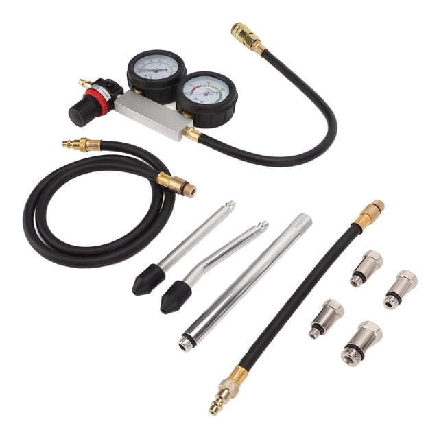 Testeur de Compression de Cylindre, Extension Antidérapante 0-100 PSI Raccord Rapide Cylindre Fuite vers le Bas Testeur Filetage Profond pour Moteur à Essence