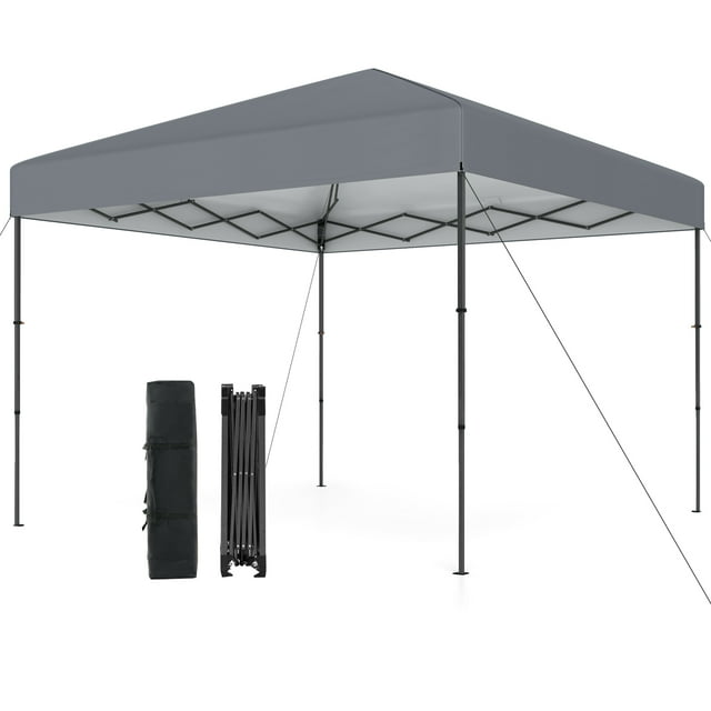 Gymax 10 X 10 FT Pop up Canopy Tent w/ Portable Carrying Bag 8 Stakes 4 Wind Ropes Gray