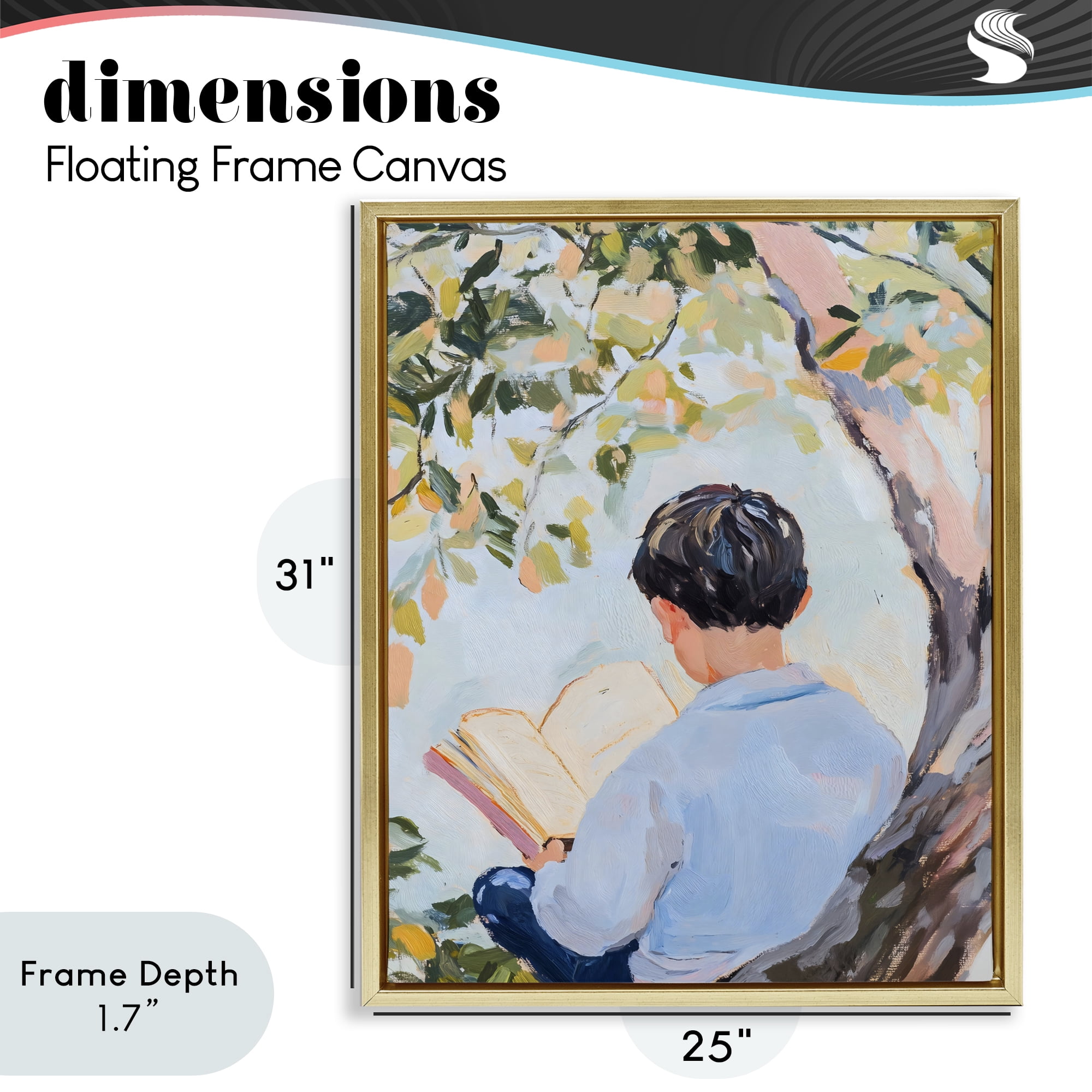 Stupell Industries Boy Reading in Nature Gold Framed Floater Canvas Wall Art, design by The Prints Vibe