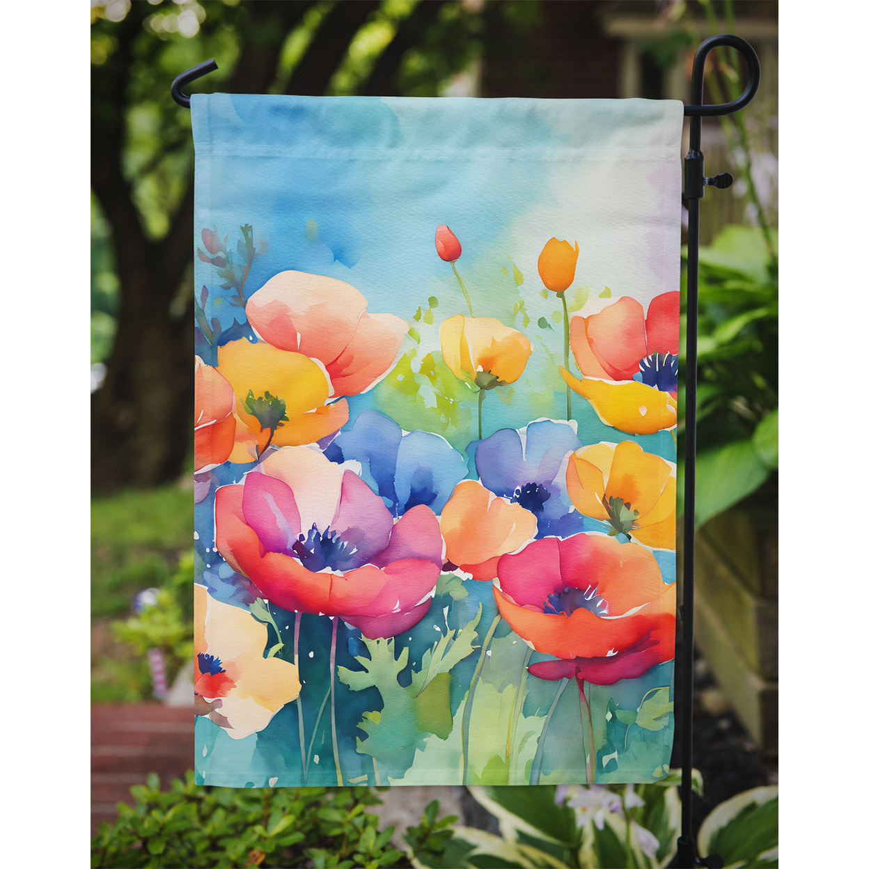 Anemones in Watercolor Garden Flag 11.25 in x 15.5 in